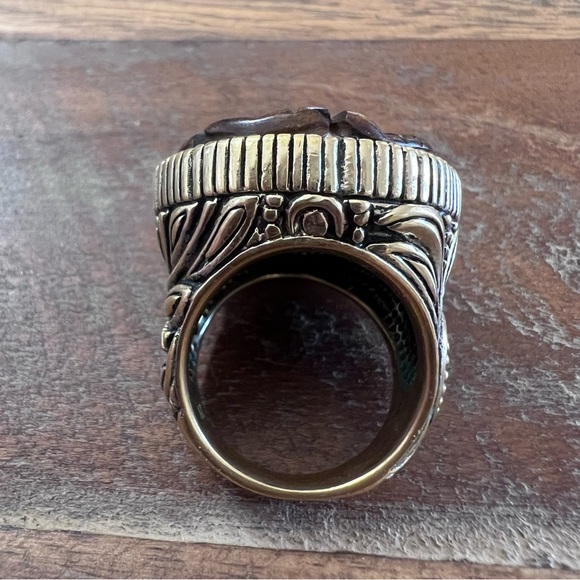 Studio Barse Carved Flower Ring in Antique Gold and Brown - Picture 5 of 11